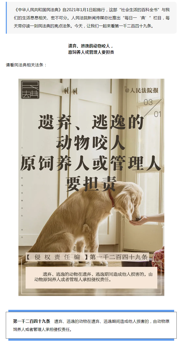 每日一“典”丨遗弃、逃逸的动物咬人，责任谁承担？.png